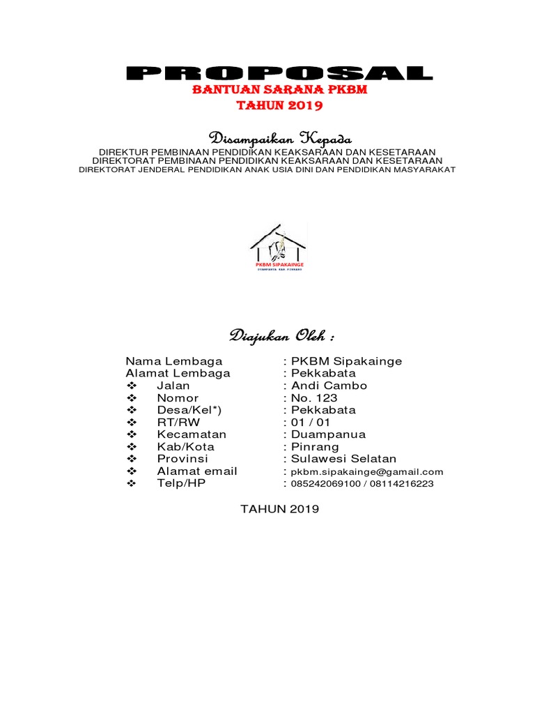 Usulan Bantuan Sarana PKBM 2019 | PDF