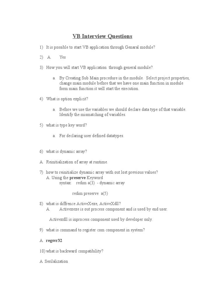Essential VB Interview Questions Guide | PDF | Component Object Model ...