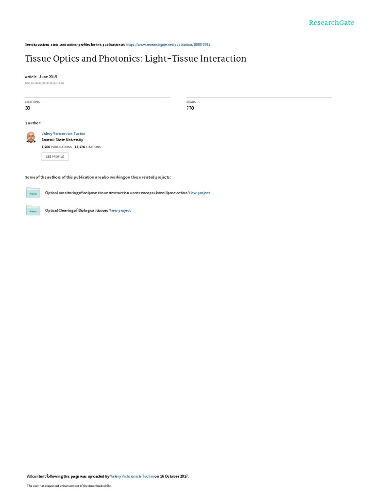 Tissue Optics and Photonics LightTissue Interaction June 2015 PDF Collagen Ultraviolet