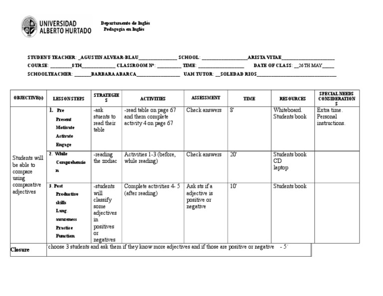 8th Grade English Lesson Plan: Adjectives | PDF | Reading Comprehension ...