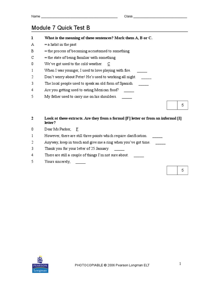 Module 7 Quick Test B 1 What Is The Meaning of These Sentences? Mark