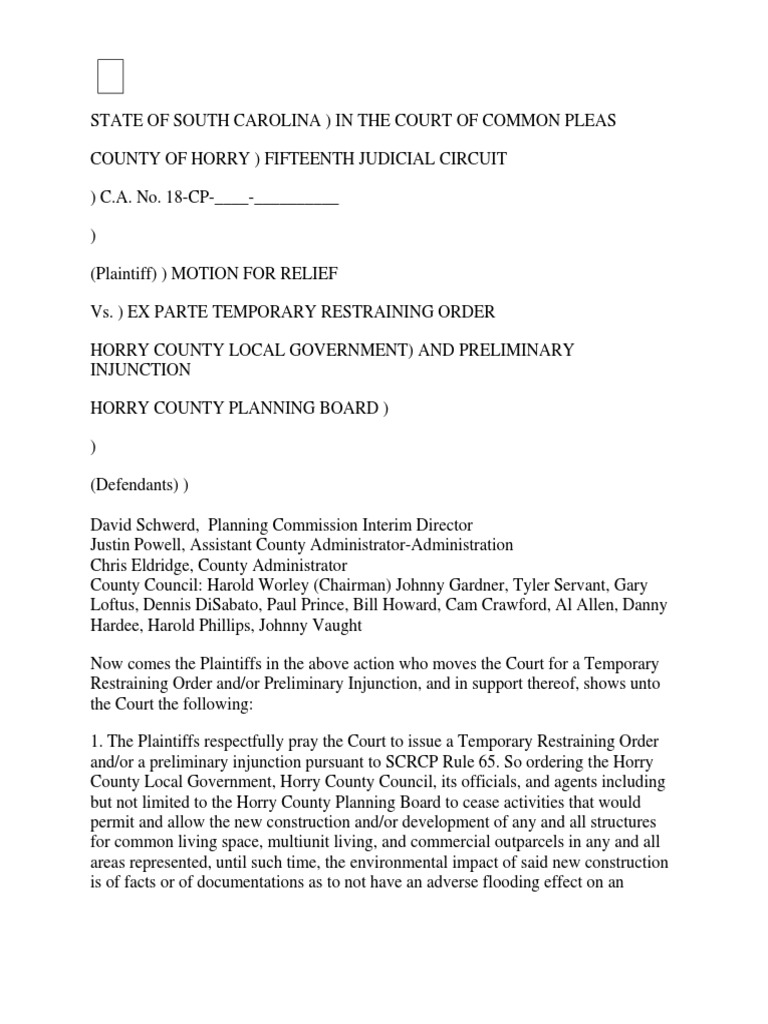 Horry County, SOUTH CAROLINA Injunction | PDF | Emergency Management ...