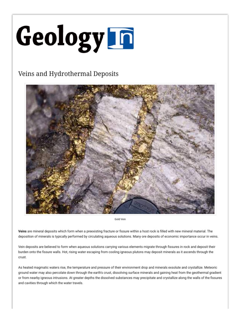 Veins and Hydrothermal Deposits | PDF | Rock (Geology) | Minerals