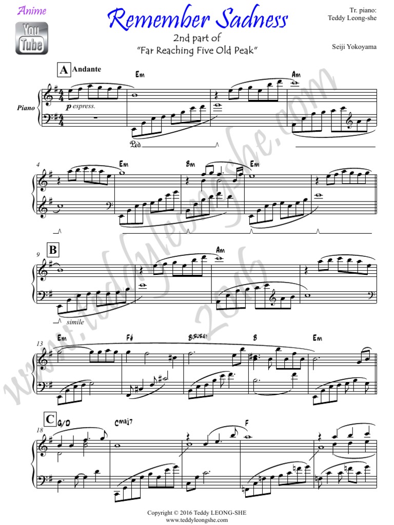 Sad Anime Piano Sheet Music