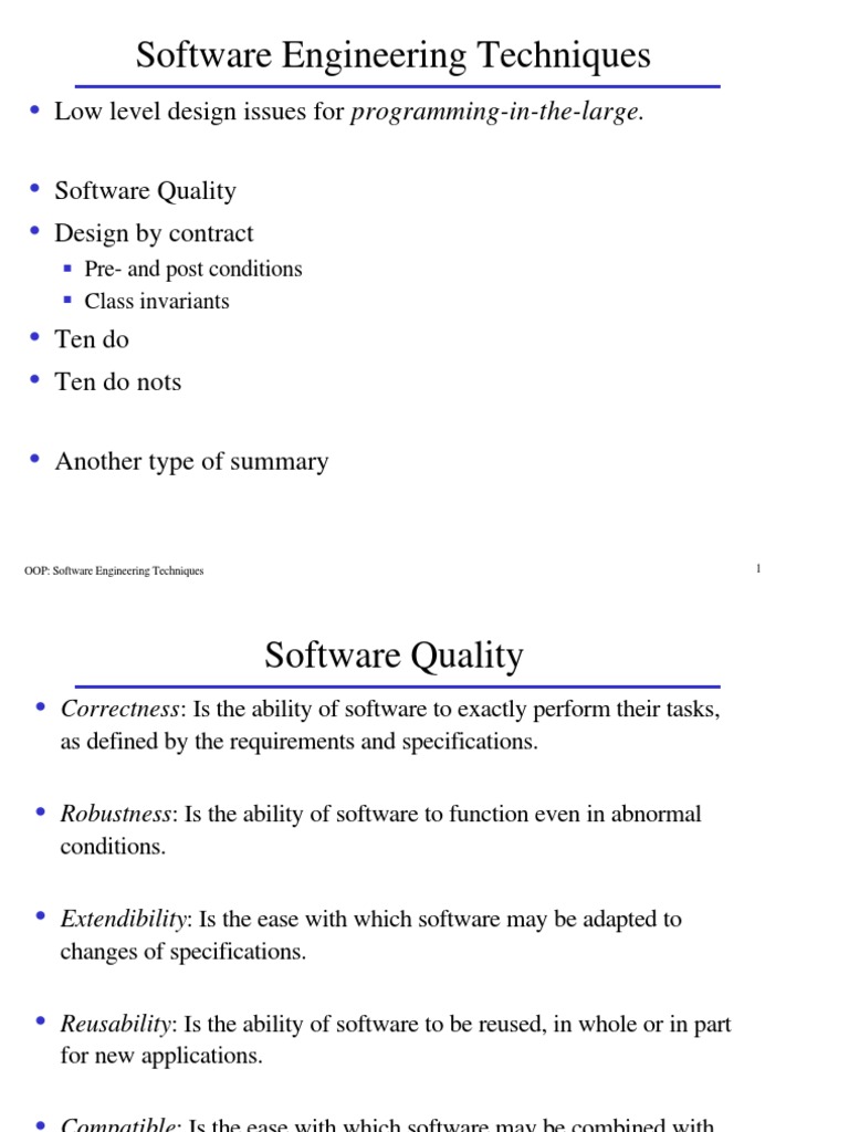Software Engineering Techniques: Low Level Design Issues For
