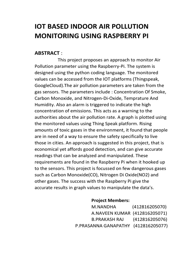 Iot Based Indoor Air Pollution Monitoring Using Raspberry Pi PDF