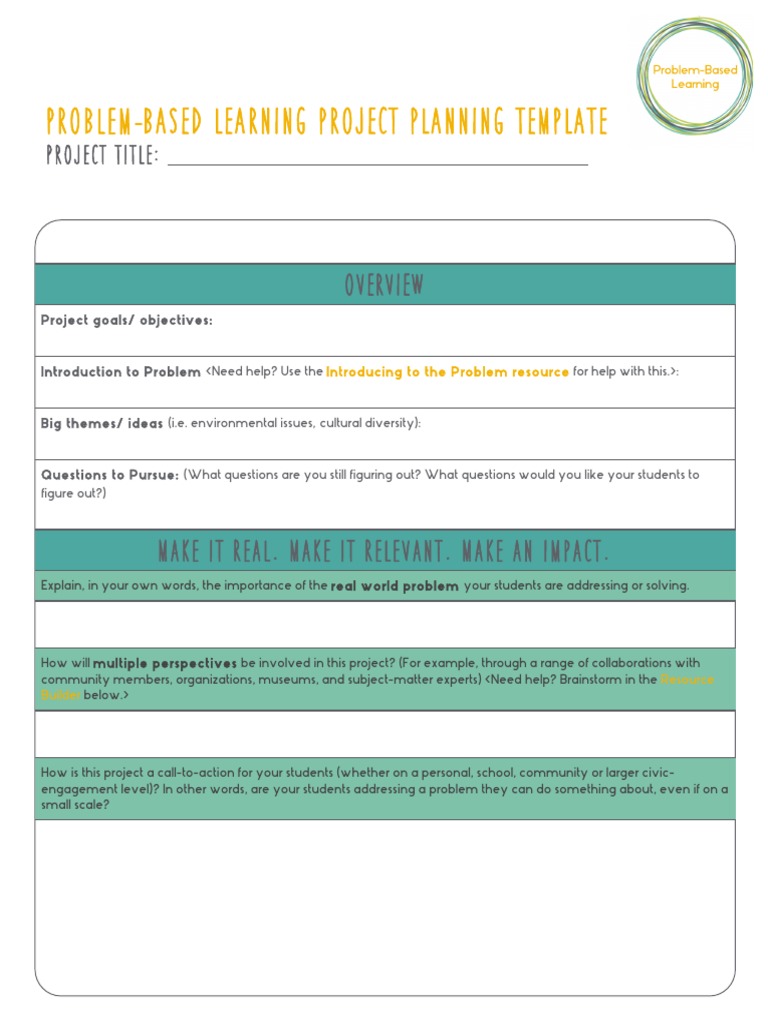 Problem-Based Learning Project Planning Template | PDF | Educational ...