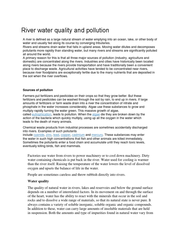 River Water Quality and Pollution PDF Water Pollution Effects Of
