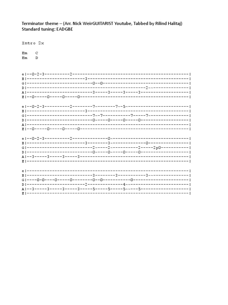 Terminator Theme Fingerstyle Tabs PDF PDF