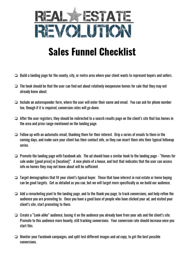 Sales Funnel Checklist for Cash Buyers | PDF