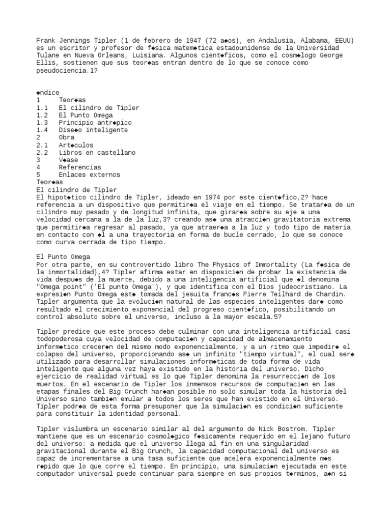 Teorías de Frank J. Tipler: Omega y Cilindro | PDF | Metafísica | Science