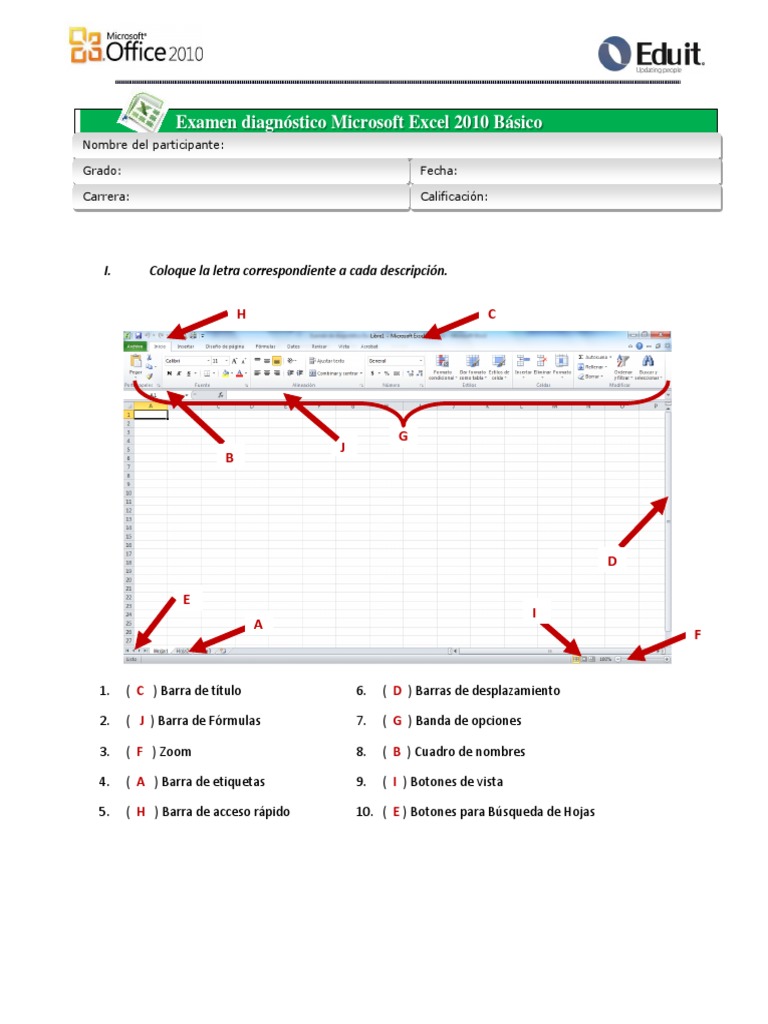 Examen Diagnóstico Excel Básico 2010 | PDF | Microsoft Excel | Hoja de ...