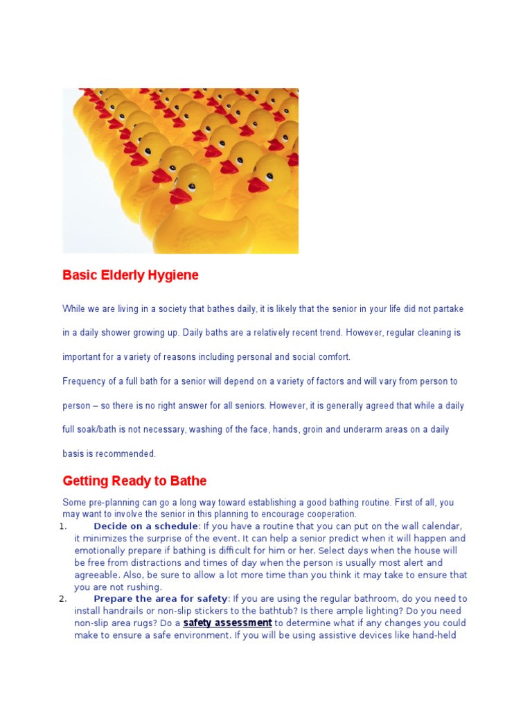 Basic Elderly Hygiene | PDF | Hygiene | Bathroom