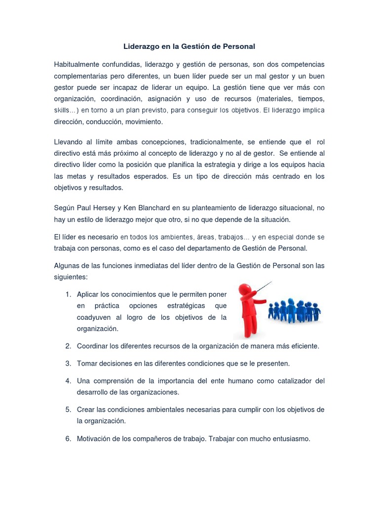 Liderazgo en La Gestión de Personal | PDF | Liderazgo | Marketing