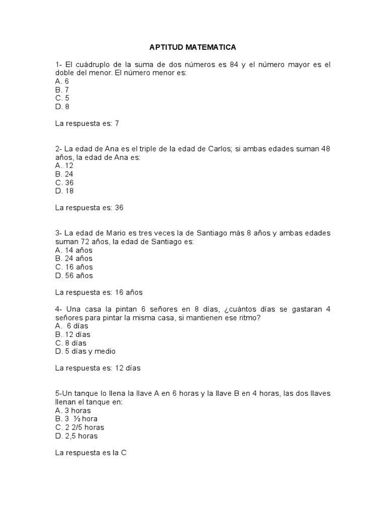 Aptitud Matematica Matematicas Naturaleza Prueba Gratuita De