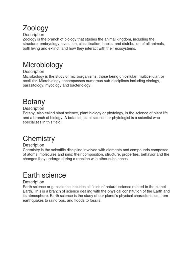 Zoology Description PDF Science Chemistry