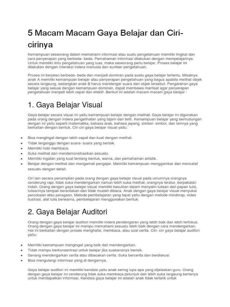 Gaya Belajar Pdf