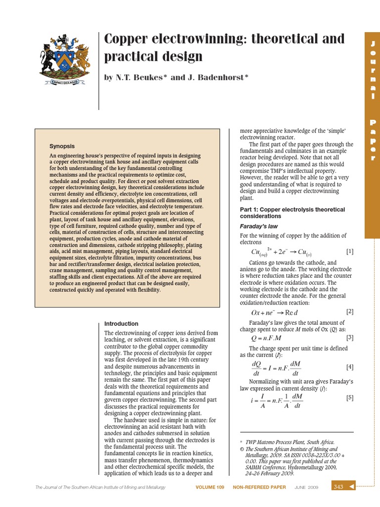 Copper Electrowinning: Theoretical and Practical Design: by N.T. Beukes ...