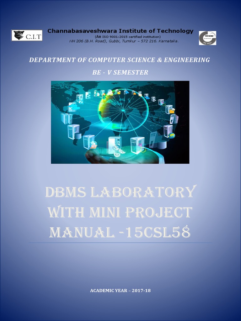 Dbms Laboratory With Mini Project Manual 15CSL58 Department of