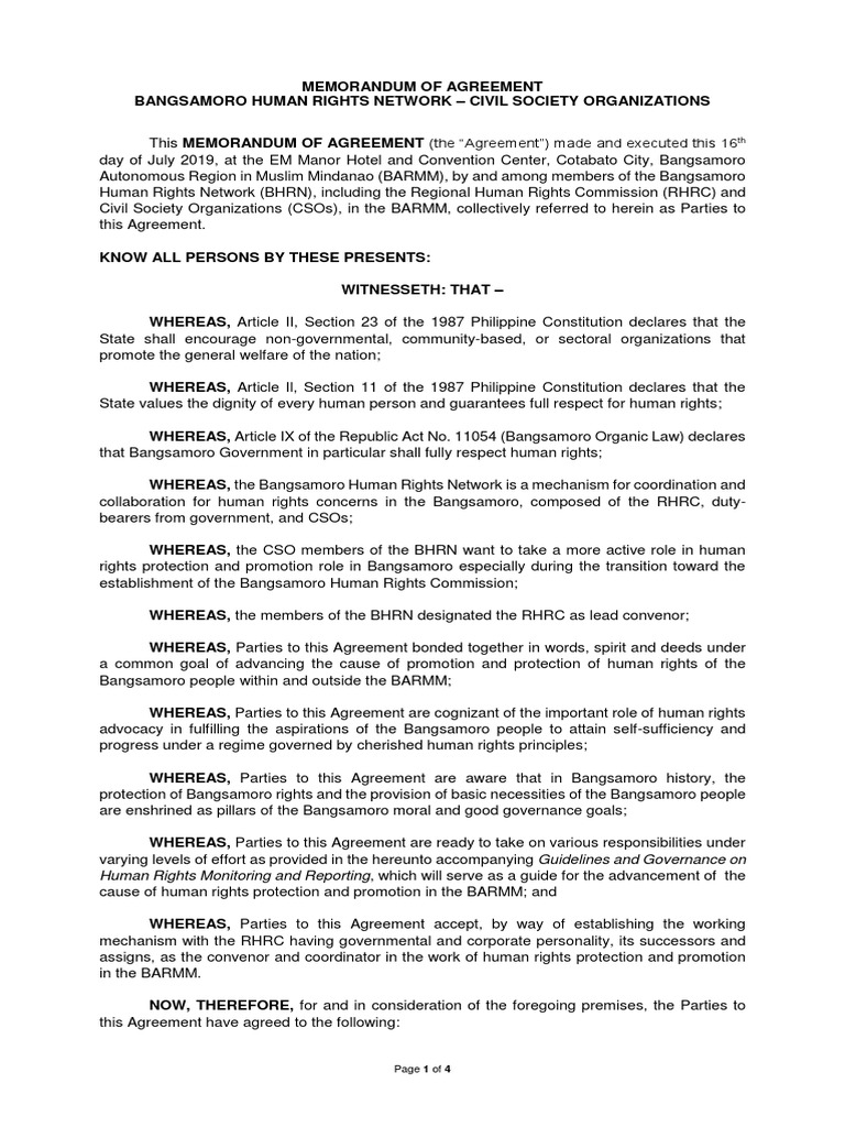 BHRN-CSO Agreement on Human Rights | PDF | Human Rights | Government ...