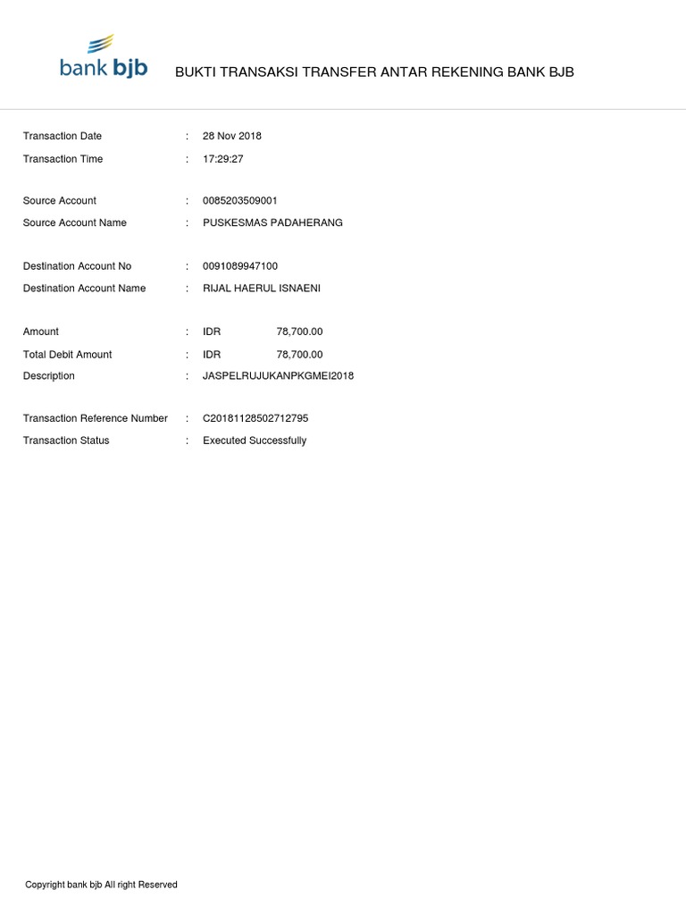 Bukti Transaksi Transfer Antar Rekening Bank BJB PDF