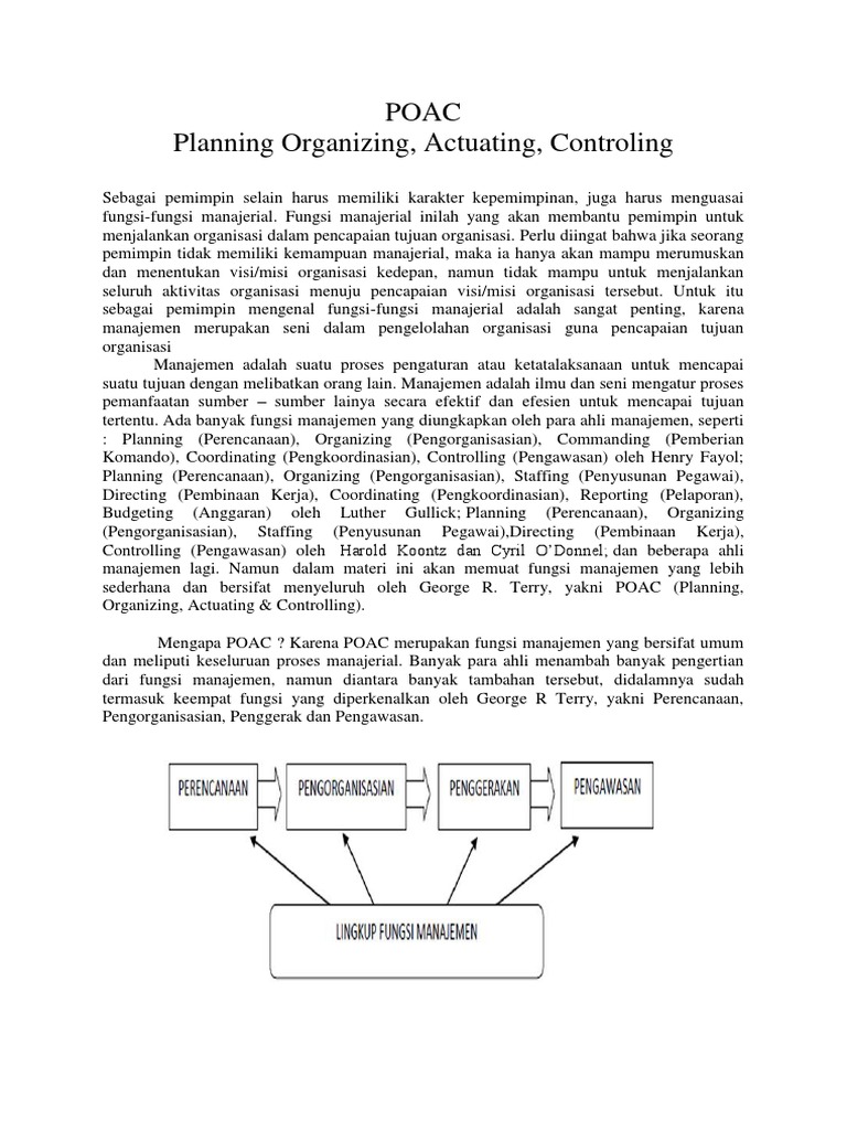 Fungsi Manajemen POAC dalam Organisasi | PDF | Karier & Perkembangan ...