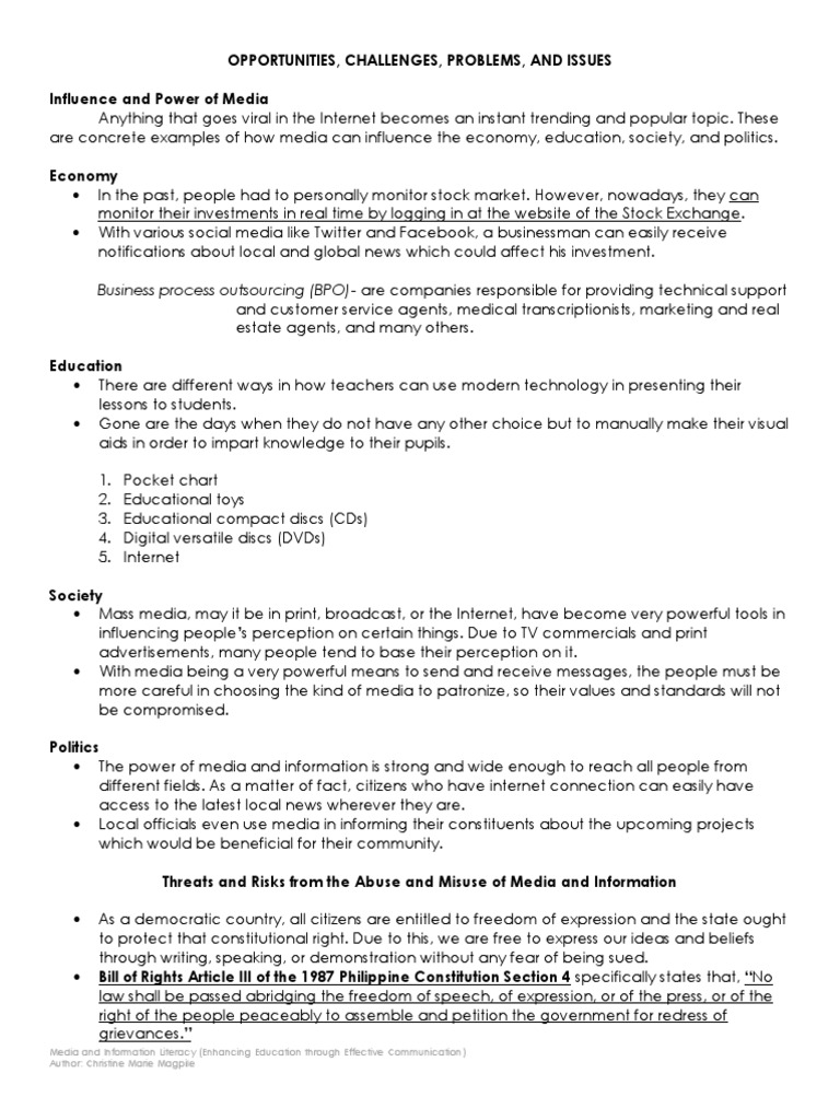 Potential challenges, Issues that could