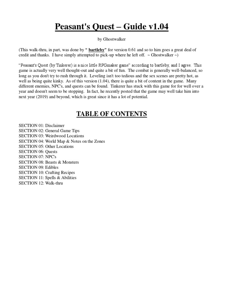 Peasants Quest Guide v1.04 | PDF | Leisure