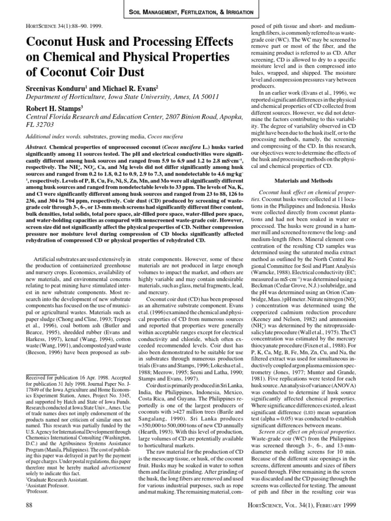 (23279834 HortScience) Coconut Husk and Processing Effects On