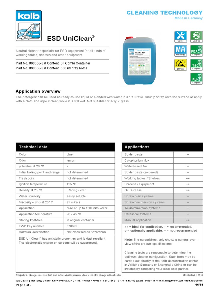 Esd Uniclean: Cleaning Technology | PDF | Electrostatic Discharge ...