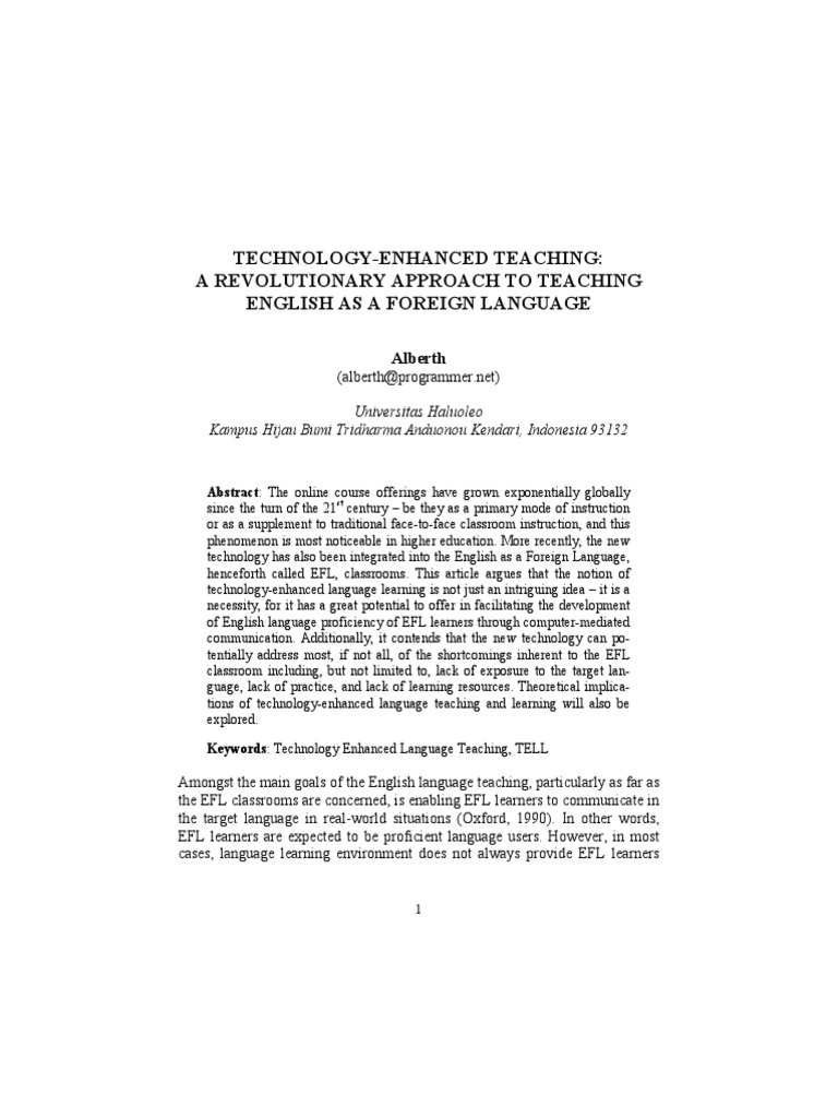 EFL Teaching with Tech Integration | PDF | English As A Second Or ...