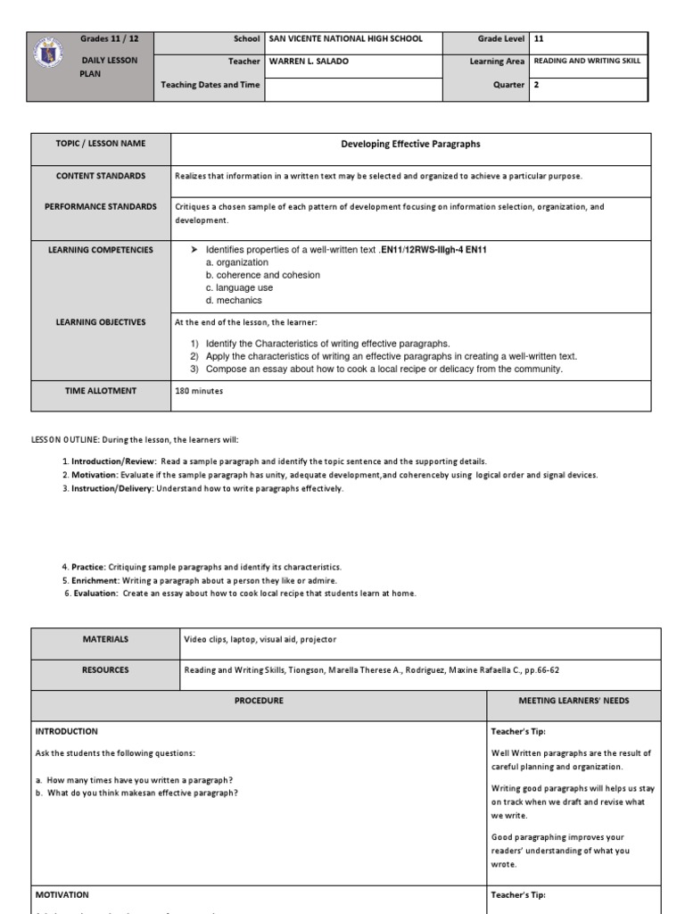 DLP Reading & Writing PDF Paragraph Motivation