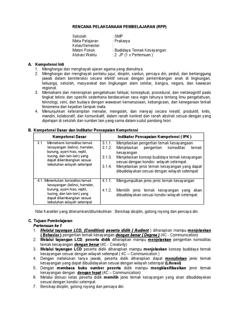 Rpp Budidaya Ternak Kesayangan