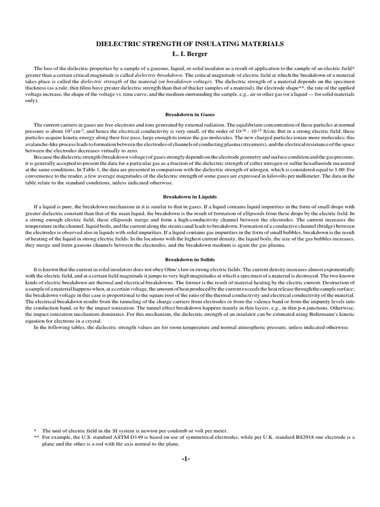 Dielectric Strength of Insulating Materials | PDF | Electrical ...