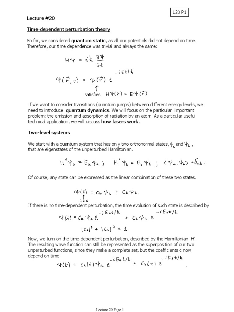 Lecture 20 | PDF | Perturbation Theory (Quantum Mechanics) | Scientific ...