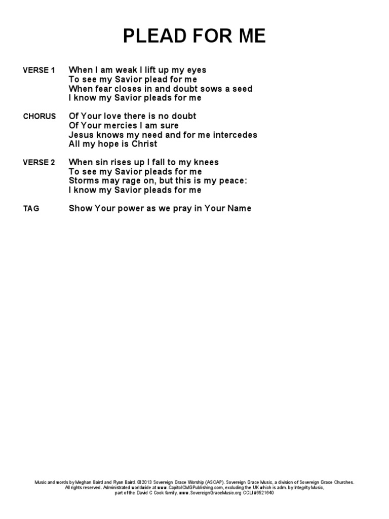 Plead For Me Lyrics PDF