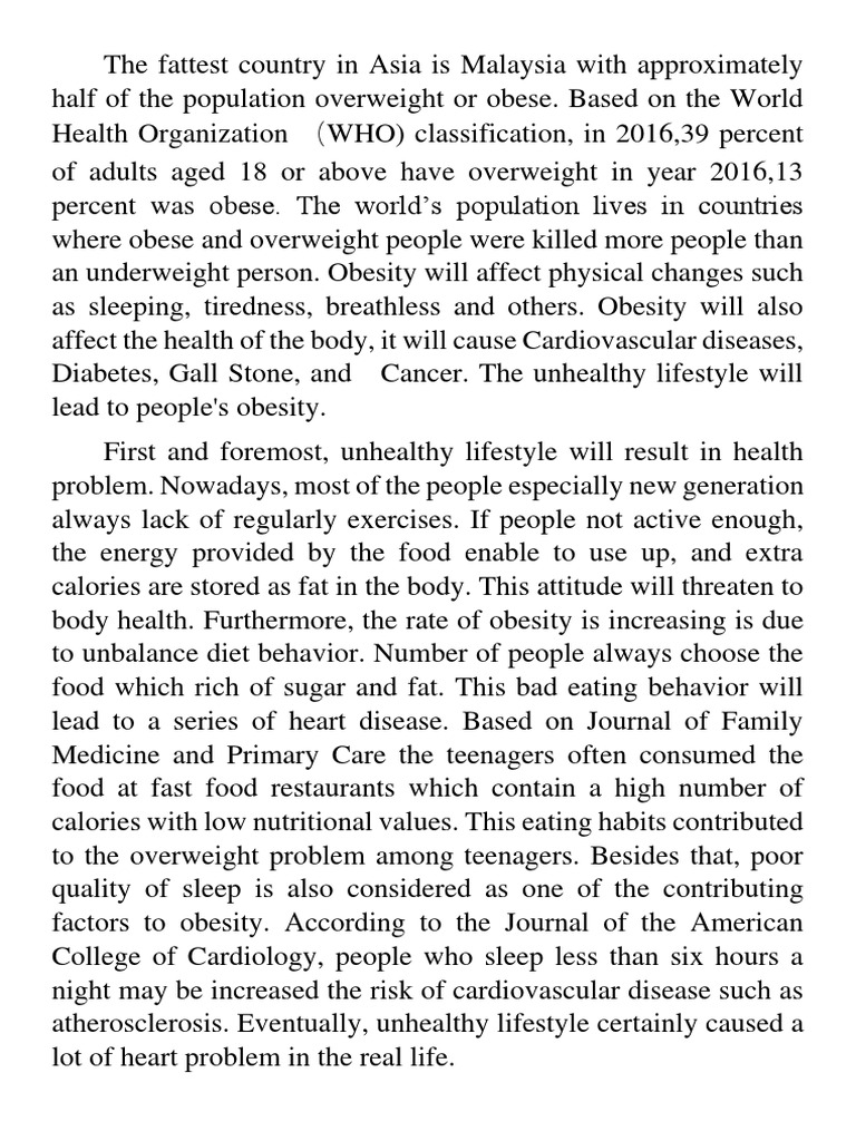 cause and effect essay example obesity