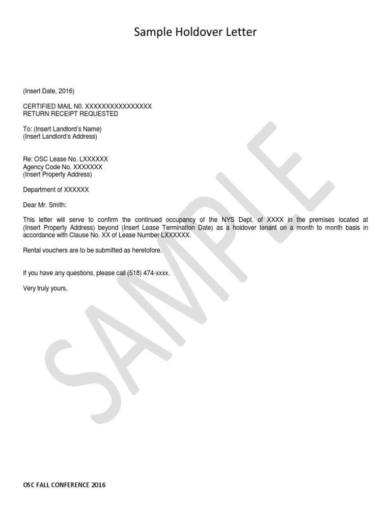 2016 Boc Lease Contracts For Real Property Sample Holdover Letter