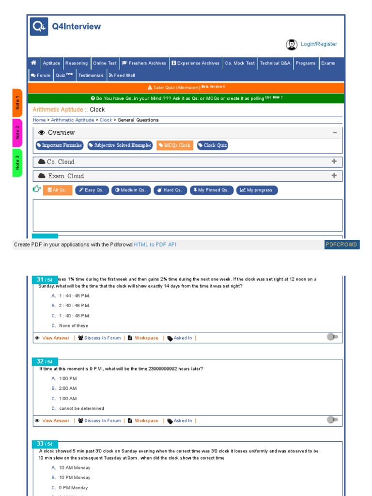 Clock Arithmetic Aptitude Question With Well Explanation Part 4 | PDF ...