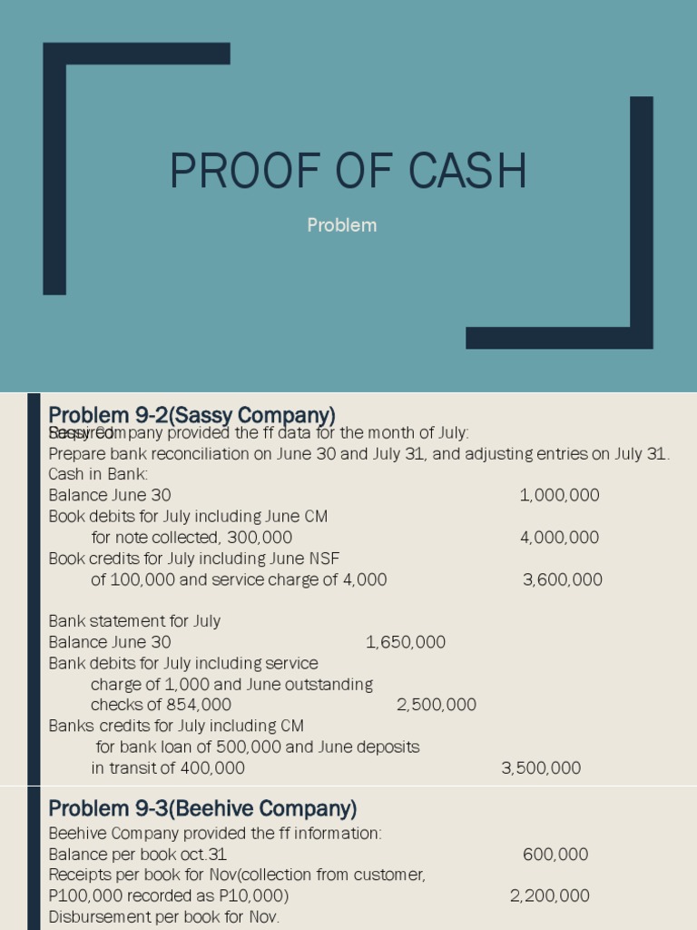 Proof of Cash Reconciliation Examples | PDF | Debits And Credits | Banks