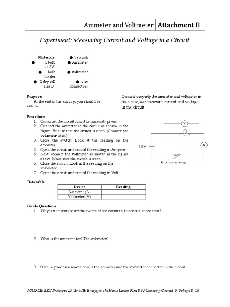 Activity Measuring Current & Voltage in A Circuit PDF