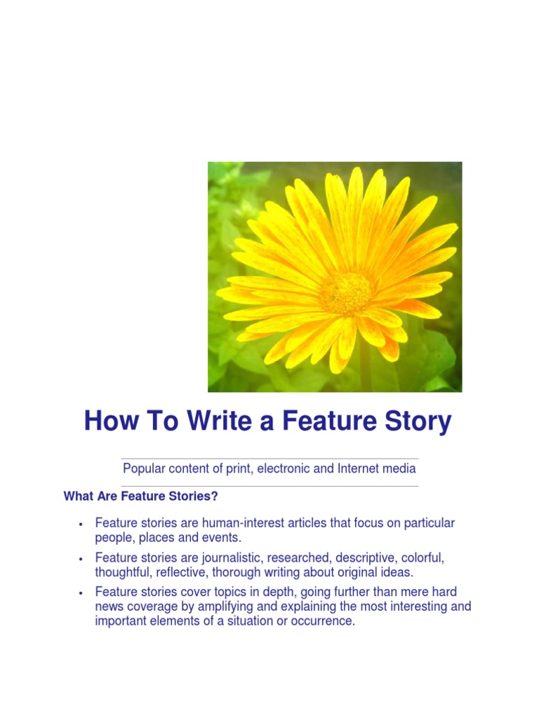 How To Write A Feature Story | Download Free PDF | Mass Media | Narrative
