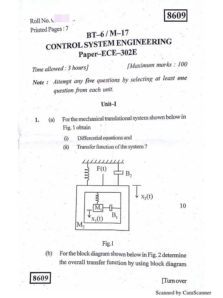 Control System Engineering Exam Paper | PDF