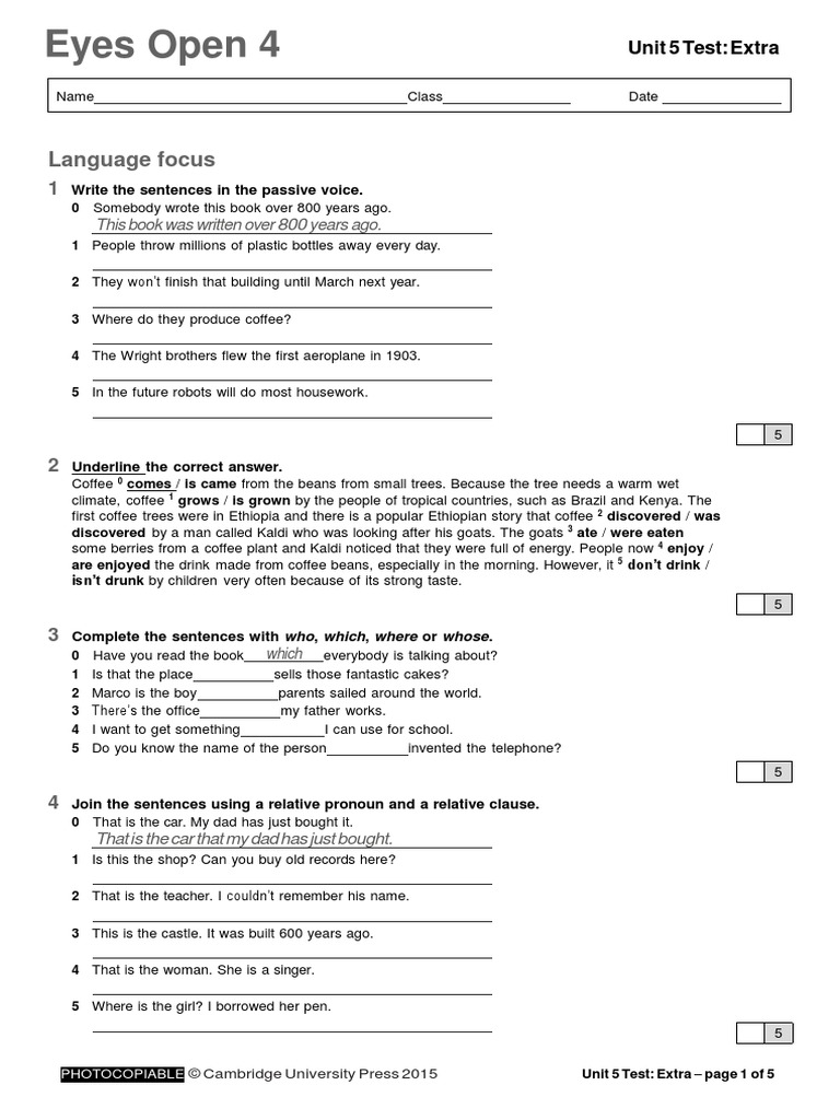 EOPP4 Customisable Unit 5 Test Extra | PDF | Coffee | Facebook