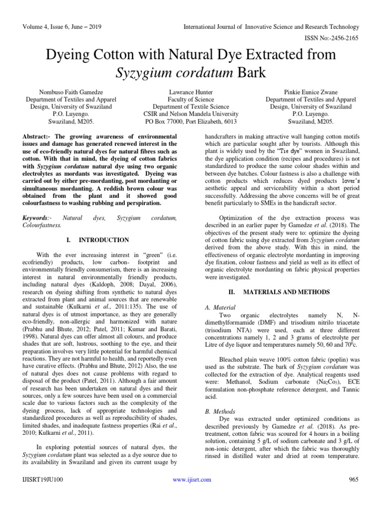 Dyeing Cotton With Natural Dye Extracted From Syzygium Cordatum Bark
