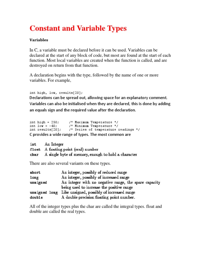 Understanding Constants and Variables in C | PDF | Array Data Structure ...