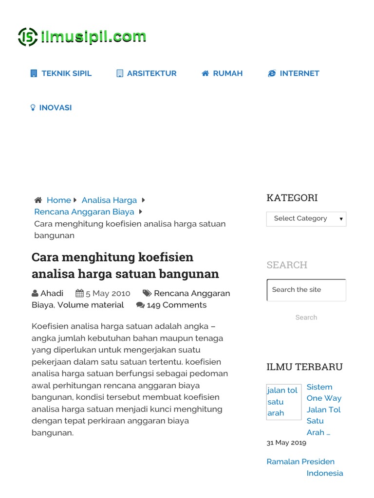 Cara Menghitung Koefisien Analisa Harga Satuan Bangunan