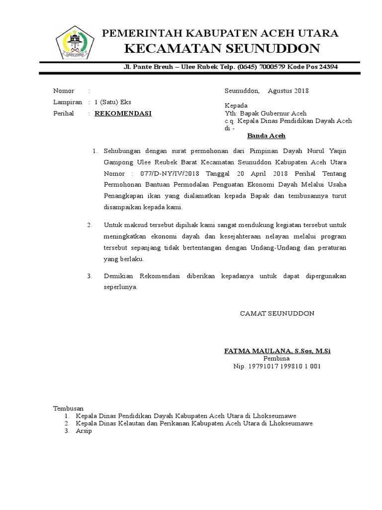 Kop Surat Dinas Pendidikan Aceh Contoh Kop Surat