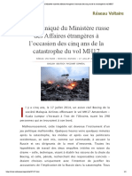 Communiqué Du Ministère Russe Des Affaires Étrangères À L'occasion Des Cinq Ans de La Catastrophe Du Vol MH17