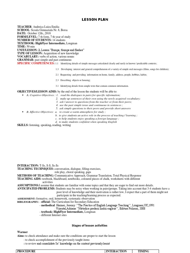 Past Simple and Continuous Lesson Plan | PDF | Reading Comprehension ...